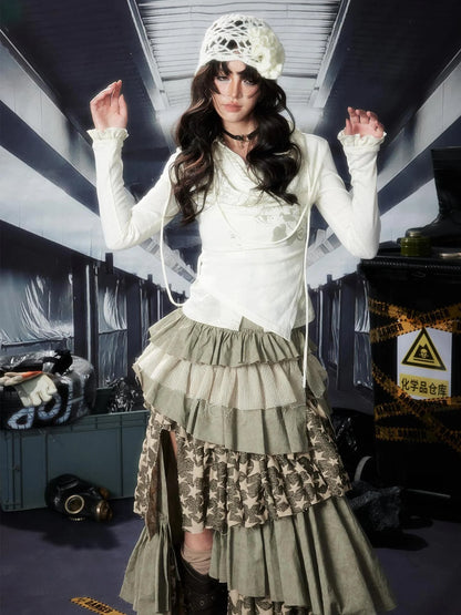 Acid Washed Riot Print Drop Shoulder Knit Top