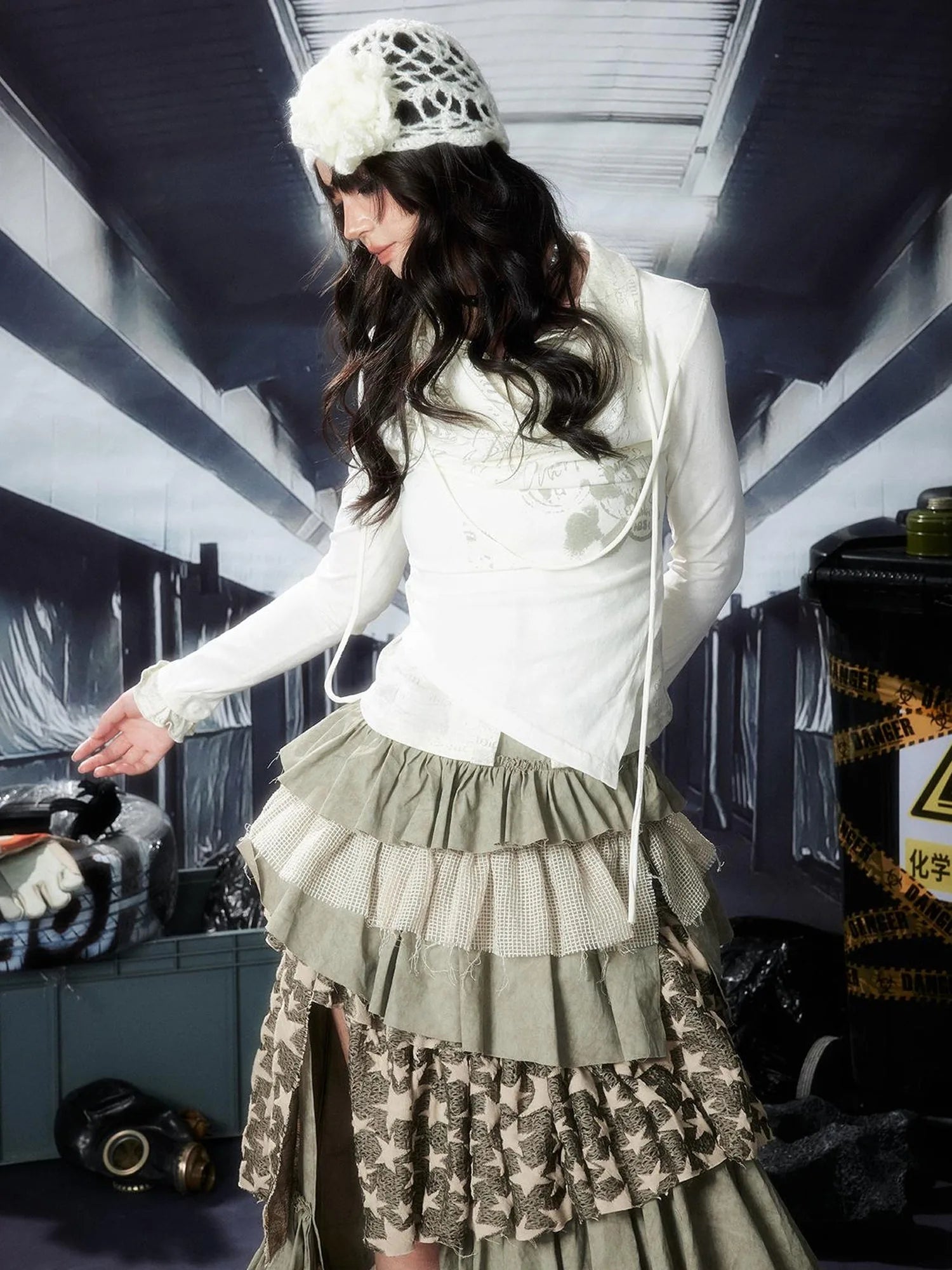 Acid Washed Riot Print Drop Shoulder Knit Top