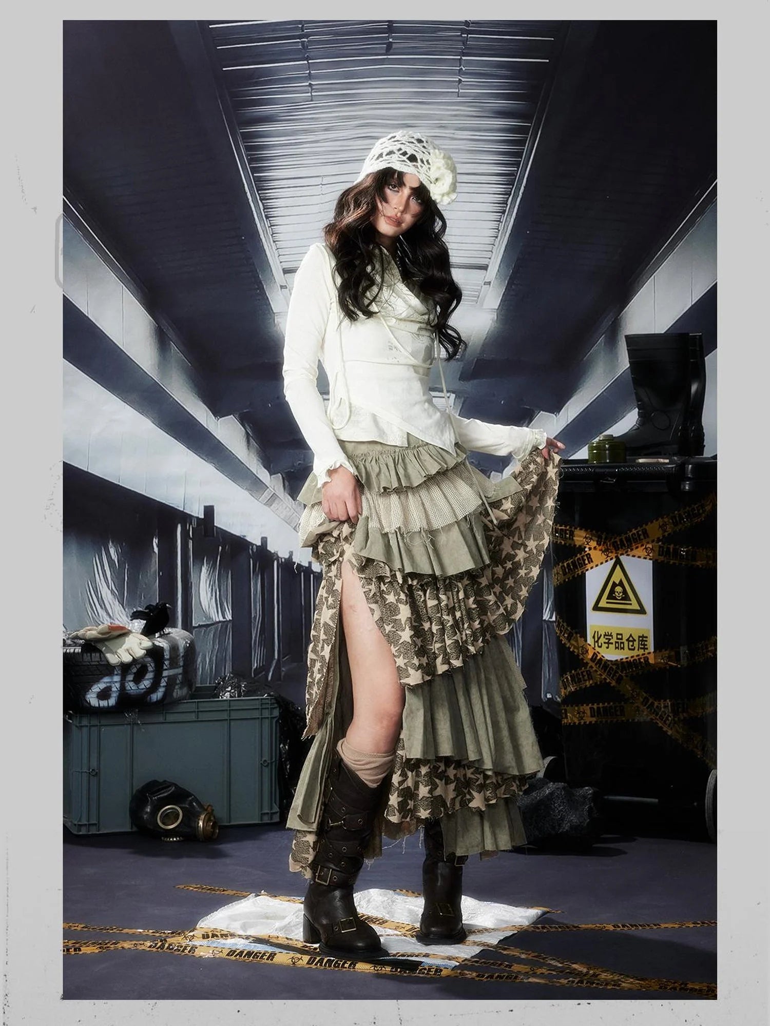 Acid Washed Riot Print Drop Shoulder Knit Top