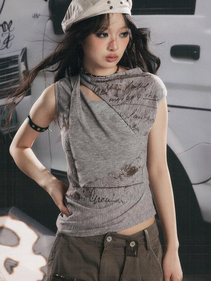 ALL iN plan Apricot Gray Asymmetrical Letter Print Slim Women&