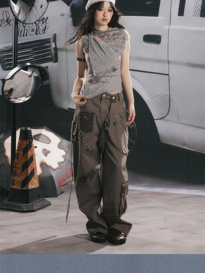 ALL iN plan Apricot Gray Asymmetrical Letter Print Slim Women&