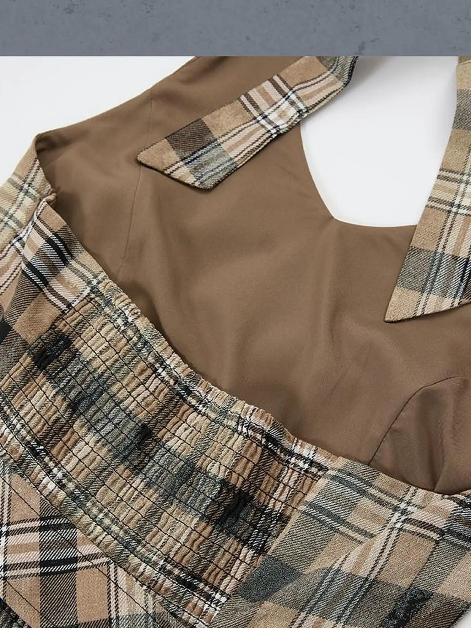 Asymmetric Checkered Layer Ruffle Neckline Dress