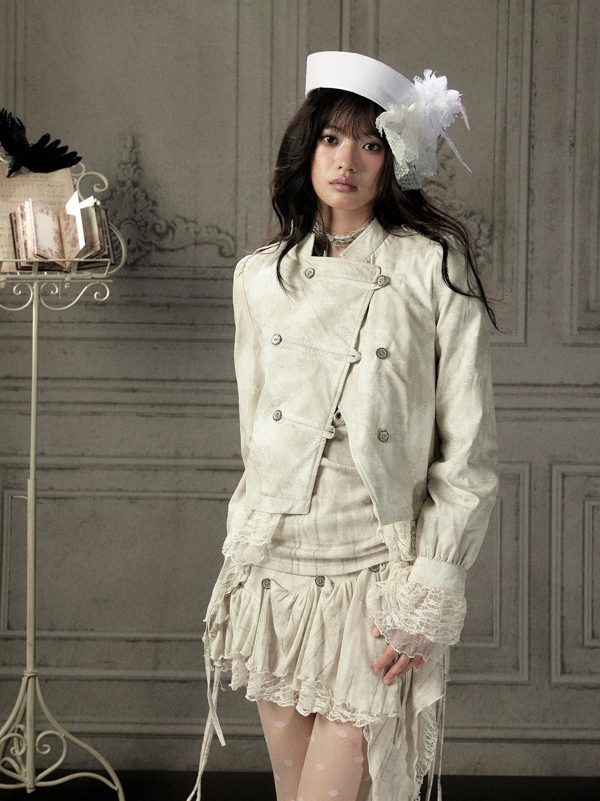 ALL iN plan Asymmetric Lace Lapel Slim Fit Women&