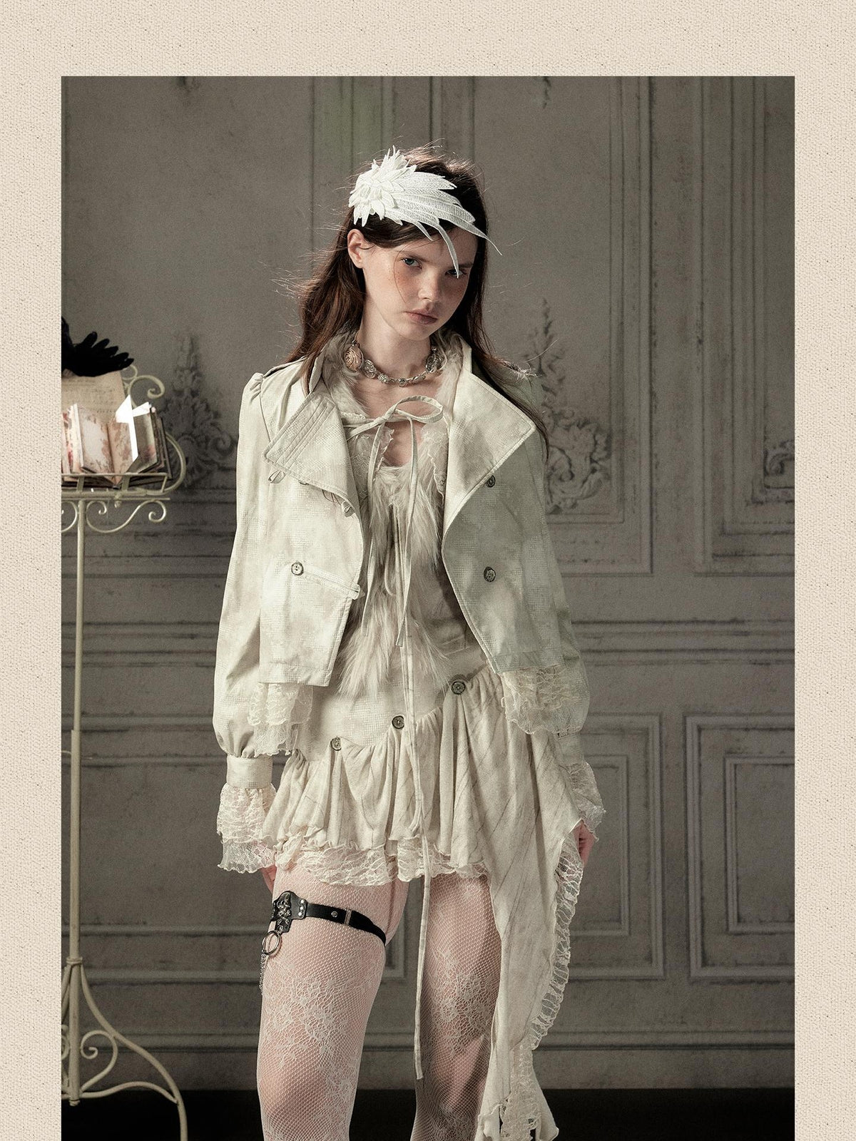 ALL iN plan Asymmetric Lace Lapel Slim Fit Women&