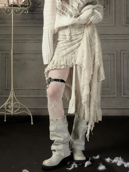 ALL iN plan Asymmetric Lace Spliced High Waist H Line Women&