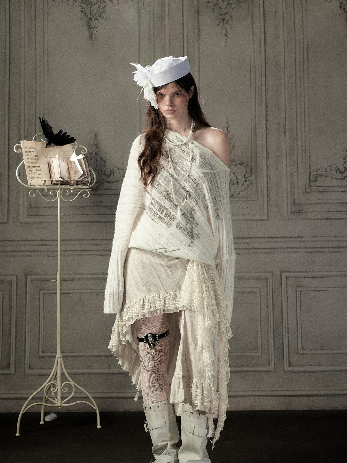 ALL iN plan Asymmetric Lace Spliced High Waist H Line Women&