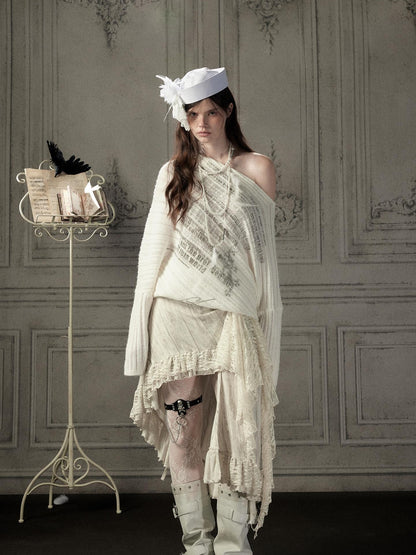 ALL iN plan Asymmetric Lace Spliced High Waist H Line Women&