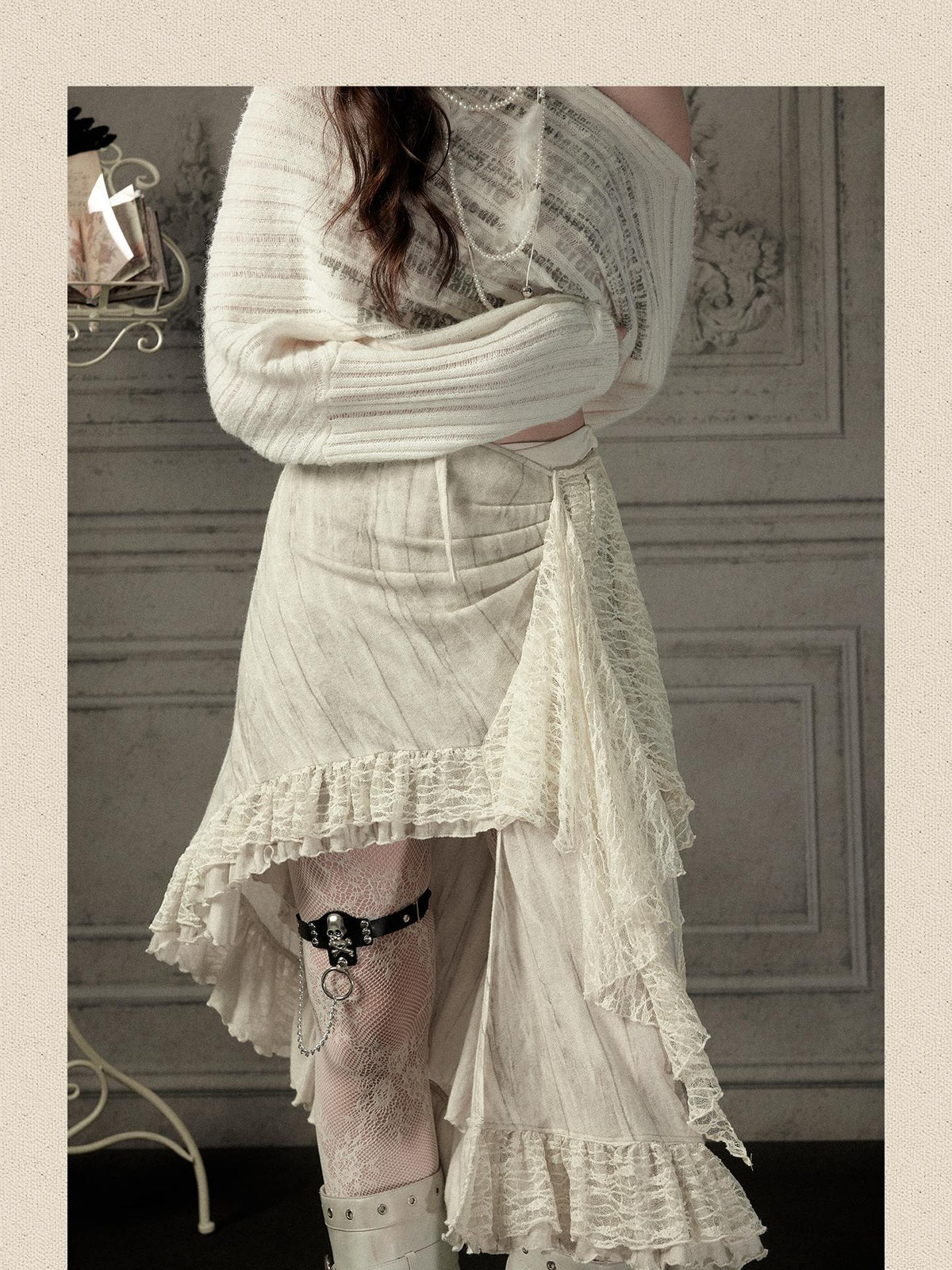 ALL iN plan Asymmetric Lace Spliced High Waist H Line Women&