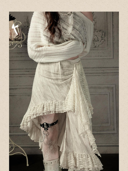 ALL iN plan Asymmetric Lace Spliced High Waist H Line Women&