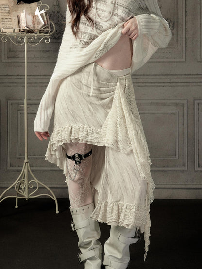 ALL iN plan Asymmetric Lace Spliced High Waist H Line Women&