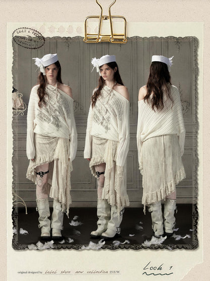 ALL iN plan Asymmetric Lace Spliced High Waist H Line Women&