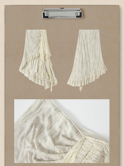 ALL iN plan Asymmetric Lace Spliced High Waist H Line Women&