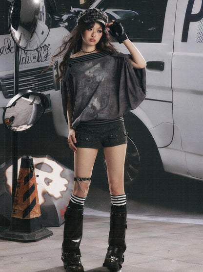 ALL iN plan Asymmetric One Shoulder Batwing Women&