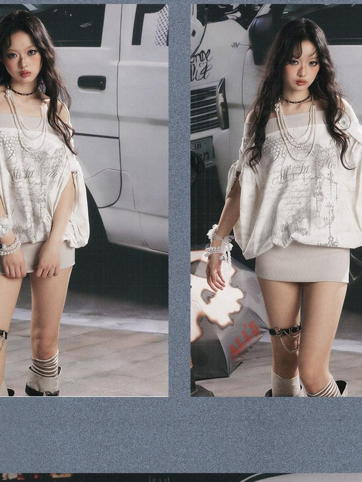 ALL iN plan Asymmetric One Shoulder Batwing Women&