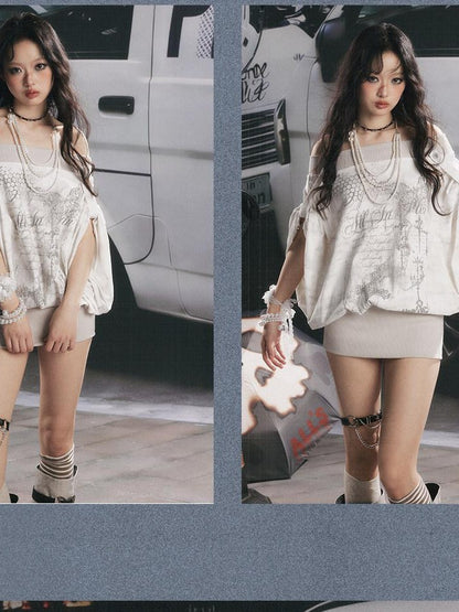 ALL iN plan Asymmetric One Shoulder Batwing Women&