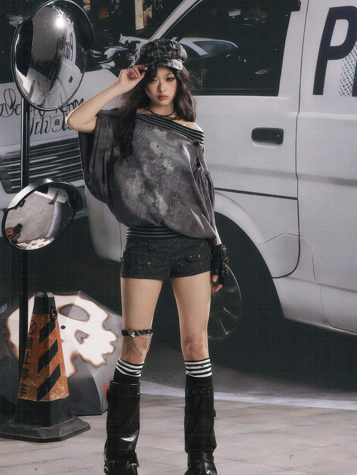 ALL iN plan Asymmetric One Shoulder Batwing Women&