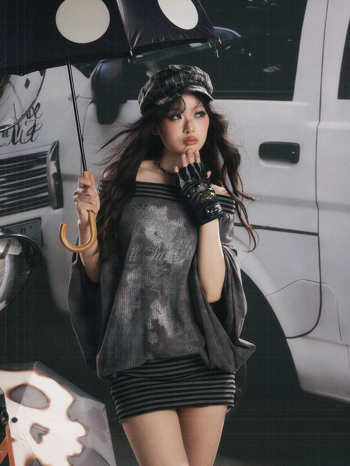 ALL iN plan Asymmetric One Shoulder Batwing Women&