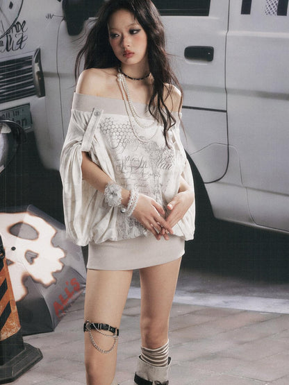ALL iN plan Asymmetric One Shoulder Batwing Women&