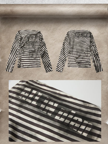 ALL iN plan Asymmetrical Striped Off Shoulder Bat Sleeve Women&