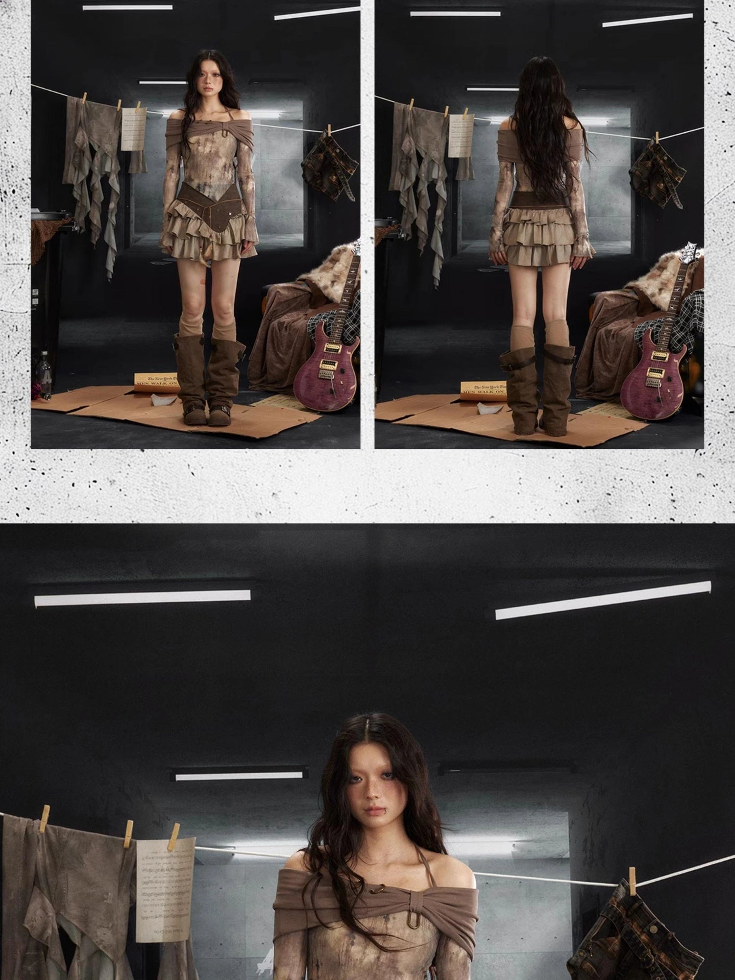 Asymmetrical Studded Leather Trim Feather Hem Rock Skirt