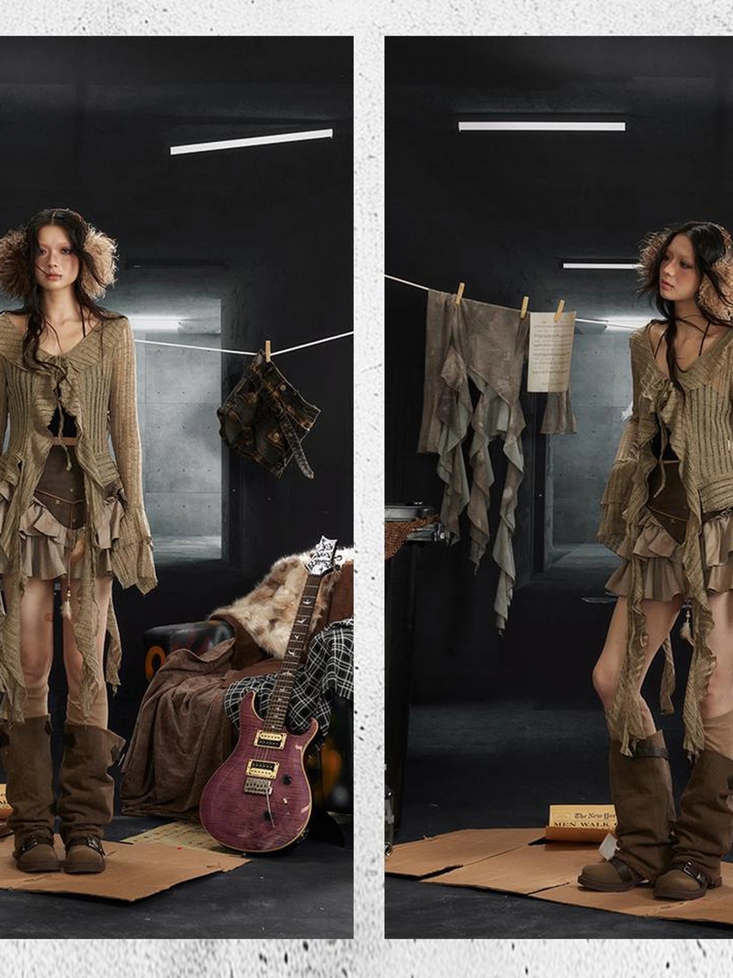 Asymmetrical Studded Leather Trim Feather Hem Rock Skirt