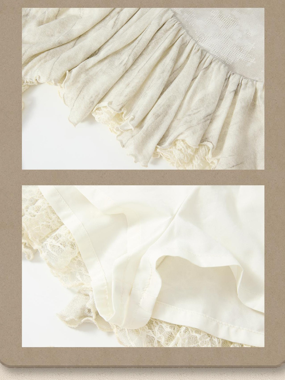ALL iN plan Beige Asymmetric Button Lace Panel Women&
