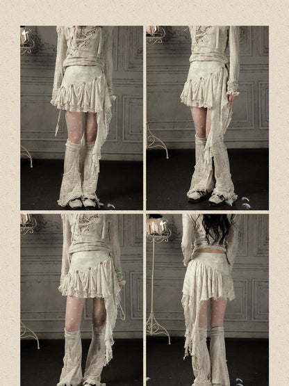 ALL iN plan Beige Asymmetric Button Lace Panel Women&