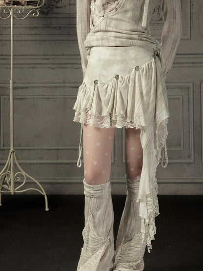 ALL iN plan Beige Asymmetric Button Lace Panel Women&