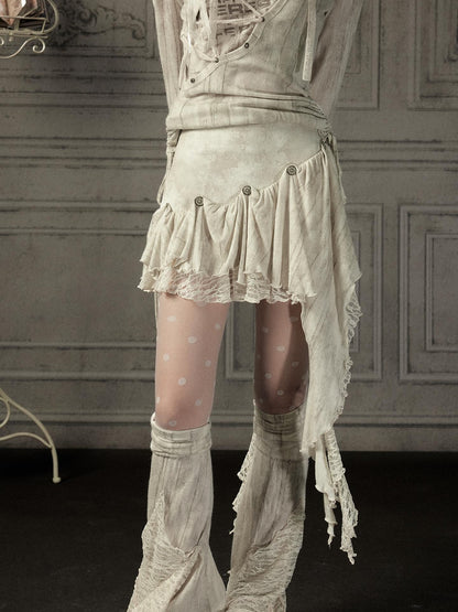 ALL iN plan Beige Asymmetric Button Lace Panel Women&