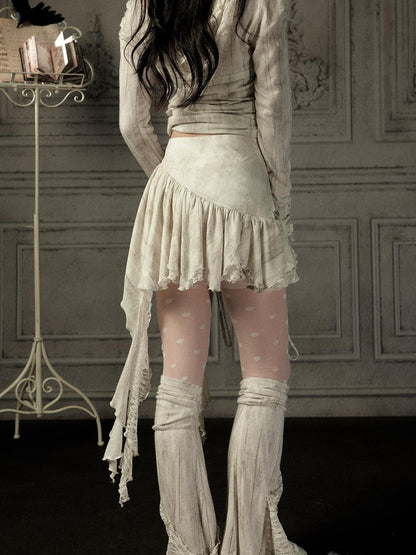 ALL iN plan Beige Asymmetric Button Lace Panel Women&