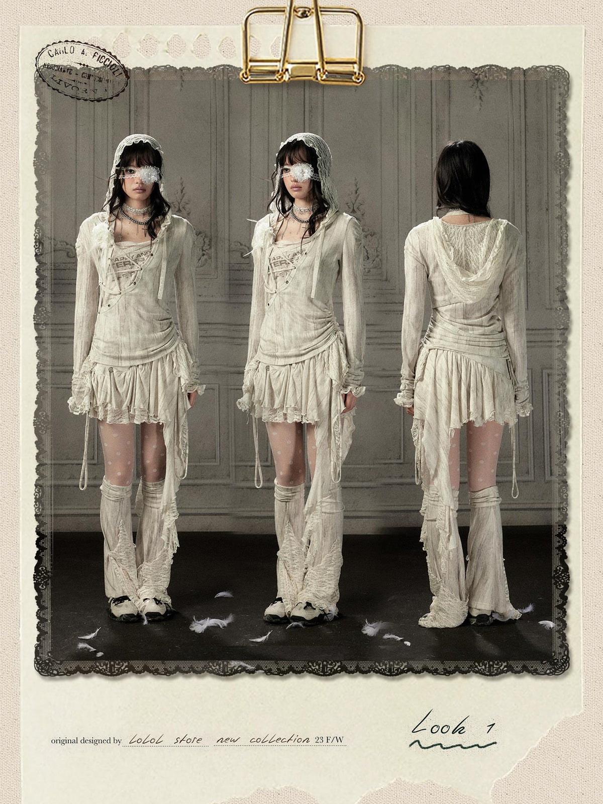ALL iN plan Beige Asymmetric Button Lace Panel Women&