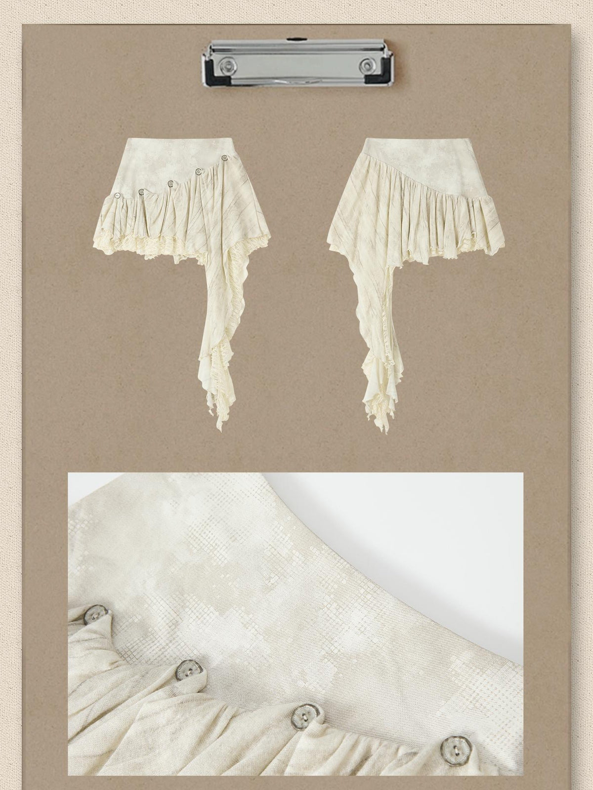 ALL iN plan Beige Asymmetric Button Lace Panel Women&