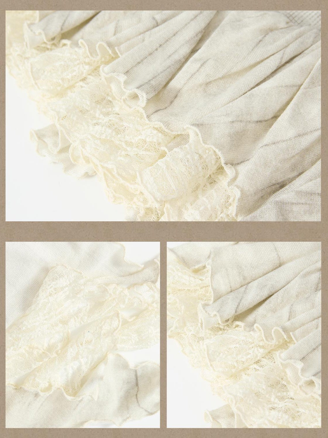 ALL iN plan Beige Asymmetric Button Lace Panel Women&