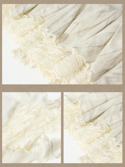 ALL iN plan Beige Asymmetric Button Lace Panel Women&