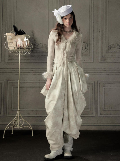 ALL iN plan Beige Asymmetric Draped Pleated Women&