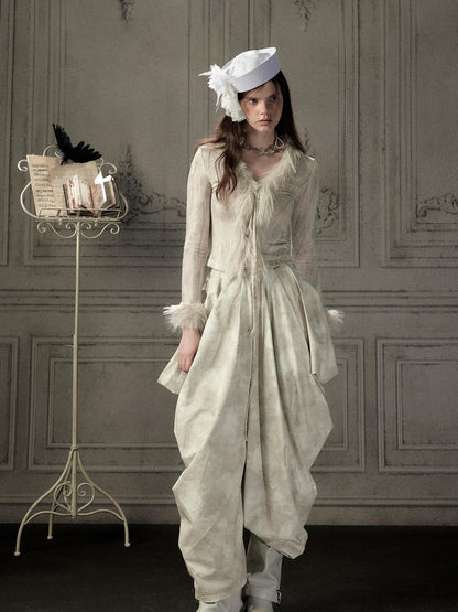 ALL iN plan Beige Asymmetric Draped Pleated Women&