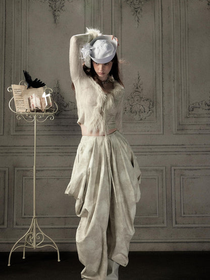 ALL iN plan Beige Asymmetric Draped Pleated Women&