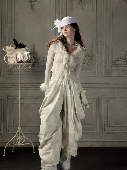 ALL iN plan Beige Asymmetric Draped Pleated Women&
