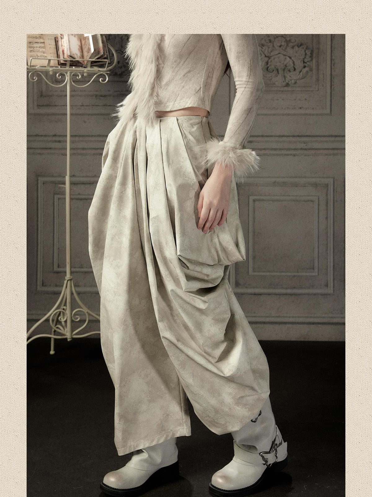 ALL iN plan Beige Asymmetric Draped Pleated Women&