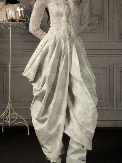 ALL iN plan Beige Asymmetric Draped Pleated Women&