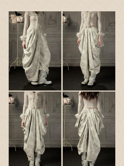 ALL iN plan Beige Asymmetric Draped Pleated Women&