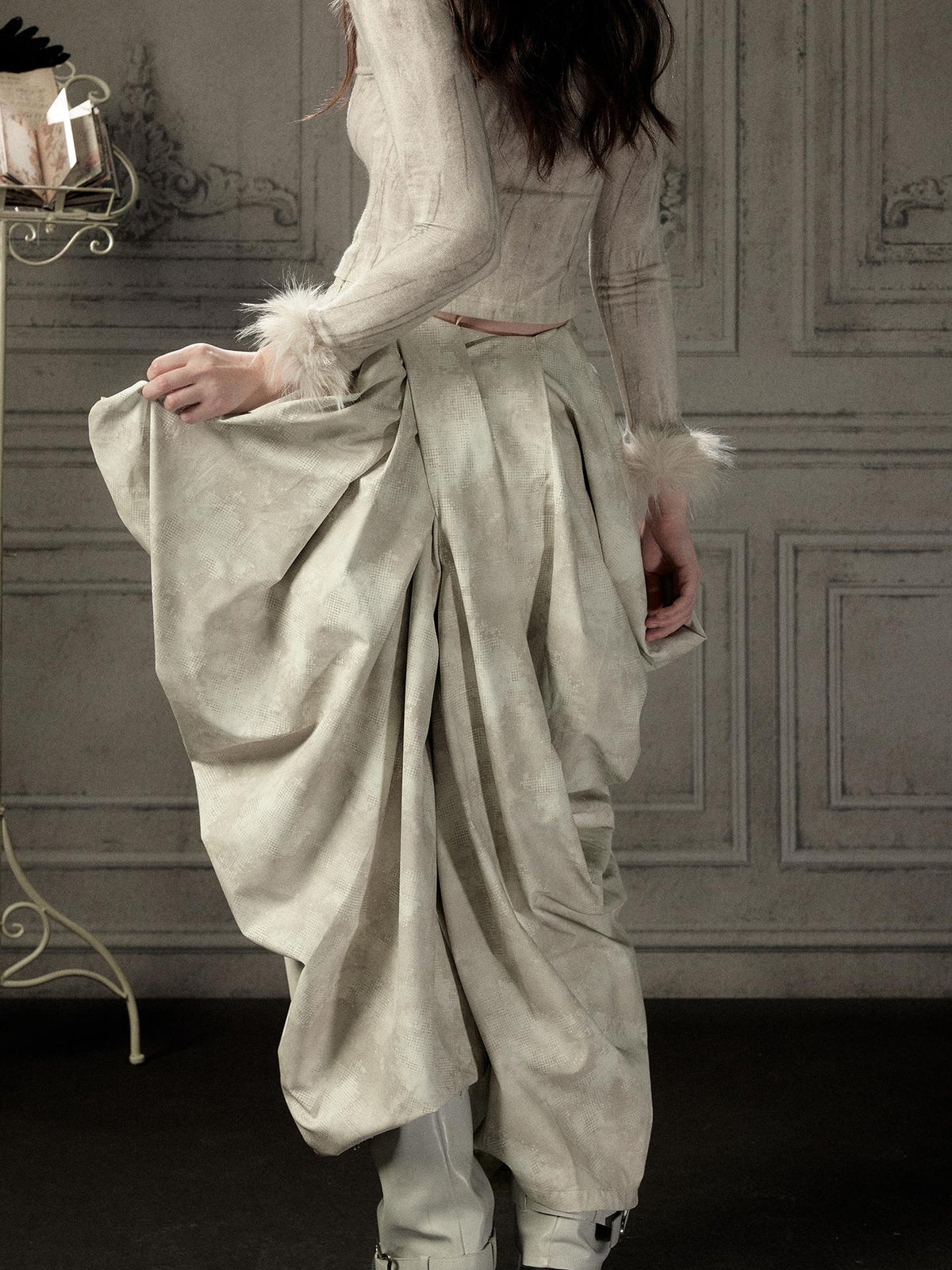 ALL iN plan Beige Asymmetric Draped Pleated Women&