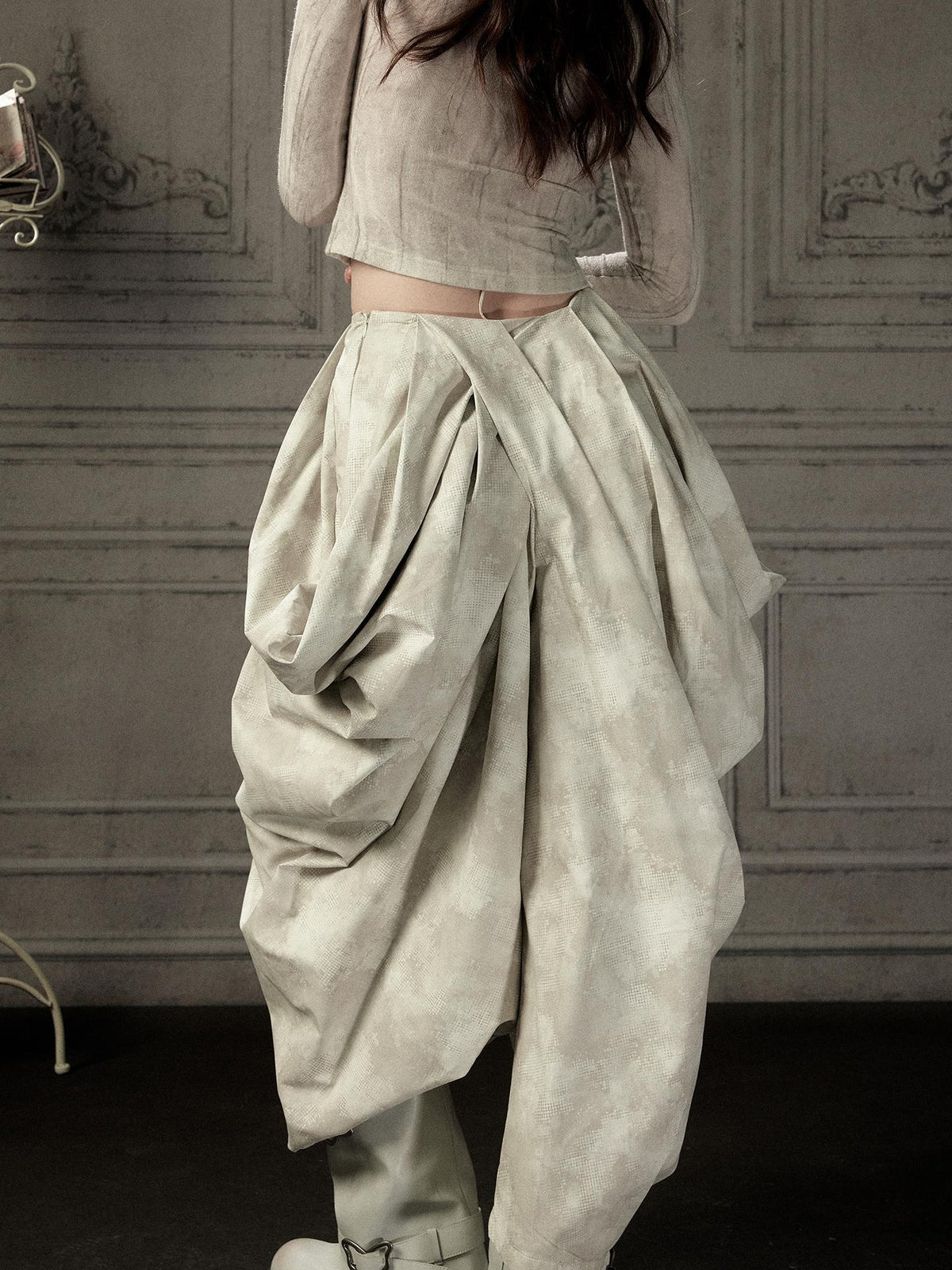 ALL iN plan Beige Asymmetric Draped Pleated Women&