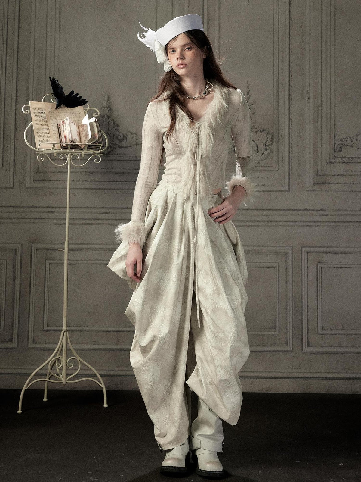 ALL iN plan Beige Asymmetric Draped Pleated Women&