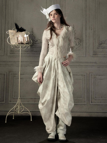 ALL iN plan Beige Asymmetric Draped Pleated Women&