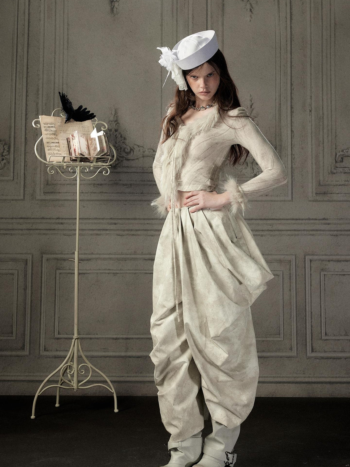 ALL iN plan Beige Asymmetric Draped Pleated Women&