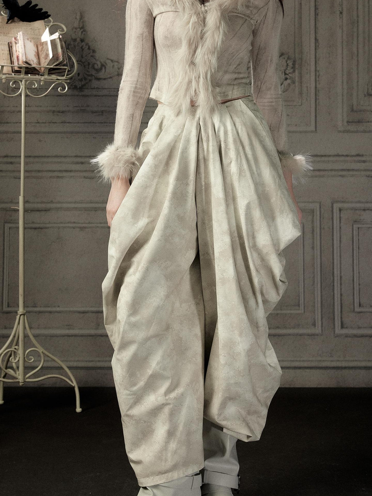 ALL iN plan Beige Asymmetric Draped Pleated Women&