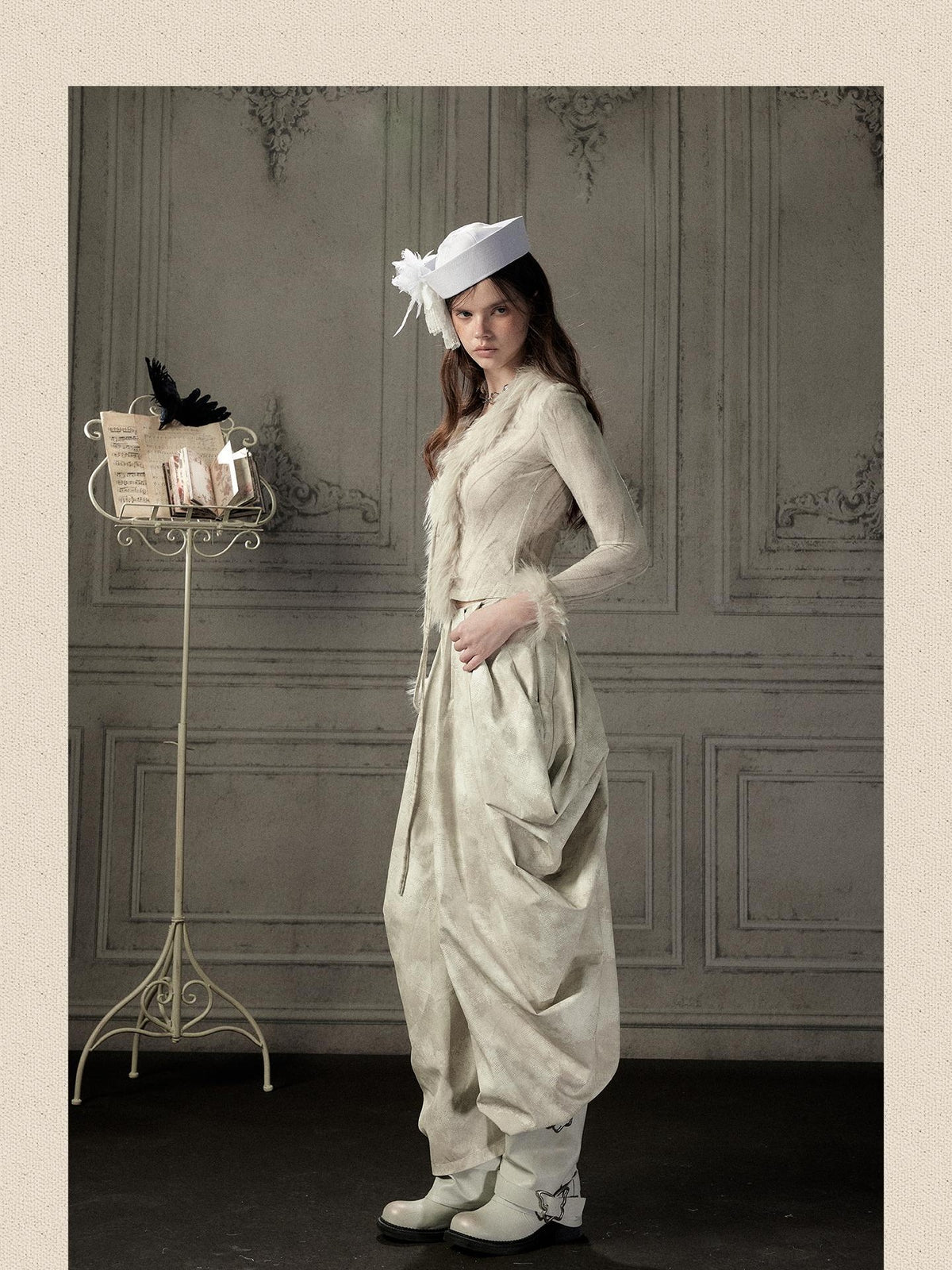 ALL iN plan Beige Asymmetric Draped Pleated Women&