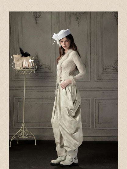 ALL iN plan Beige Asymmetric Draped Pleated Women&
