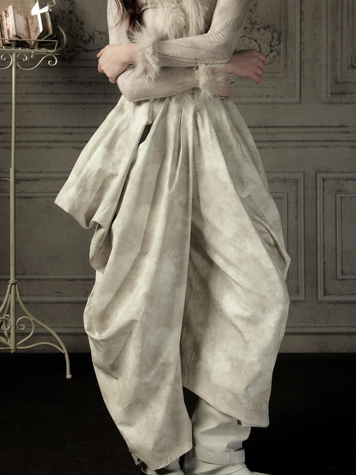 ALL iN plan Beige Asymmetric Draped Pleated Women&